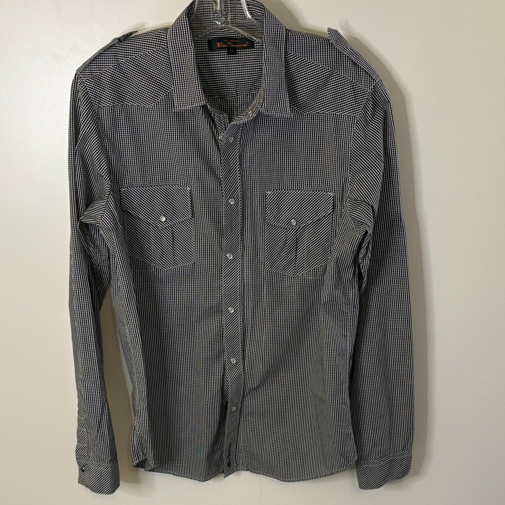 Ben Sherman Black and White Checkered Western Pearl Snap Shirt